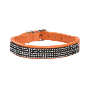 collier en cuir orange et cristaux