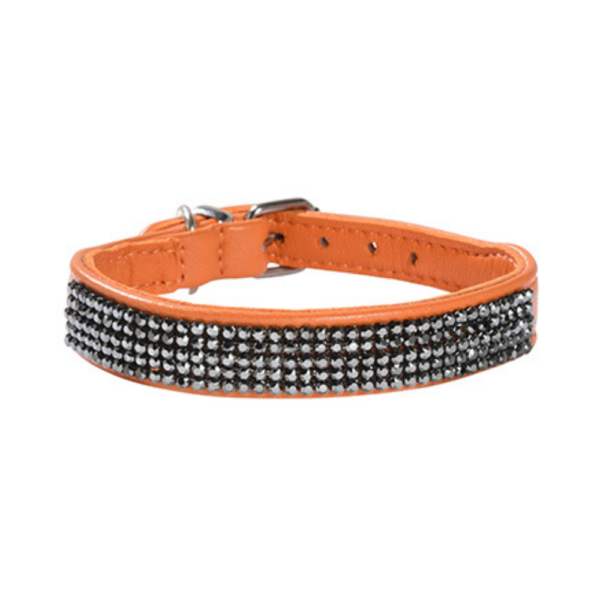 collier en cuir orange et cristaux