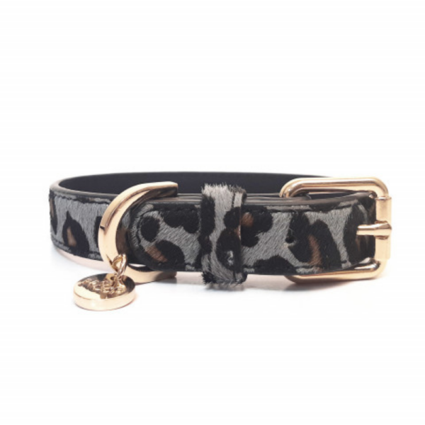 collier en Cuir Panthère Gris