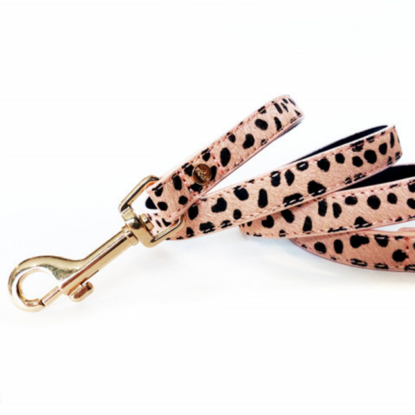 Laisse en Cuir Rose | Motif Guépard | pour Chien